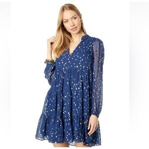NWT Lilly Pulitzer Sarita Long Sleeve Silk Dress in High Tide Navy Size 4